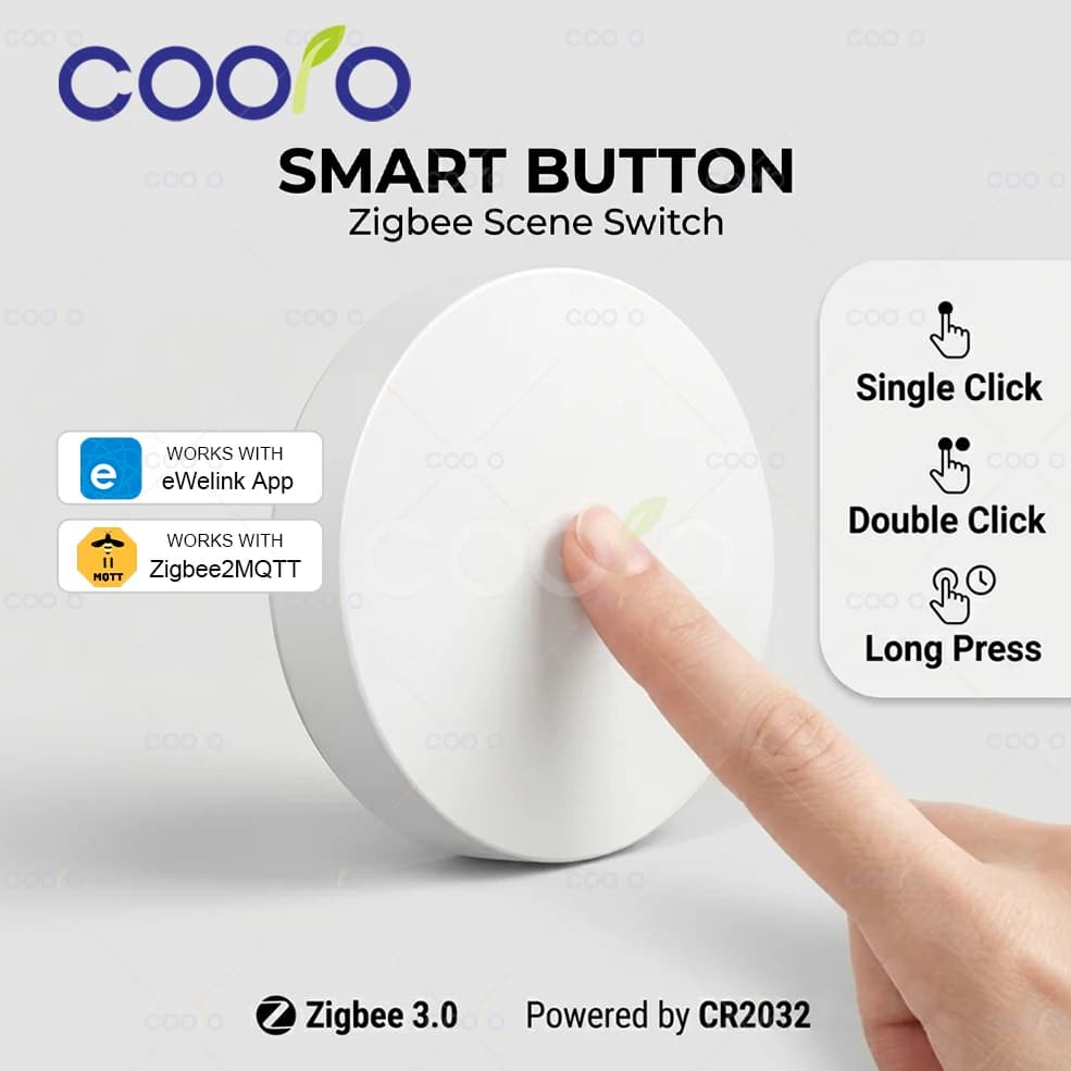Ewelink ZigBee 3.0 스마트 푸시 버튼 무선 스위치에는 배터리 앱이 포함되어 있습니다. 원격 제어 자동화 시나리오 스위치는 Z2M과 함께 작동합니다.
