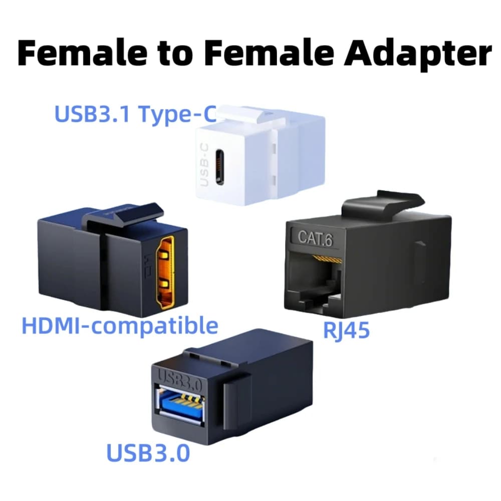 암-암 키스톤 잭 어댑터 USB 3.0, USB3.1 타입 C, RJ45, 4K HDMI 호환 스냅인 커넥터 (벽면 플레이트 패널용) 