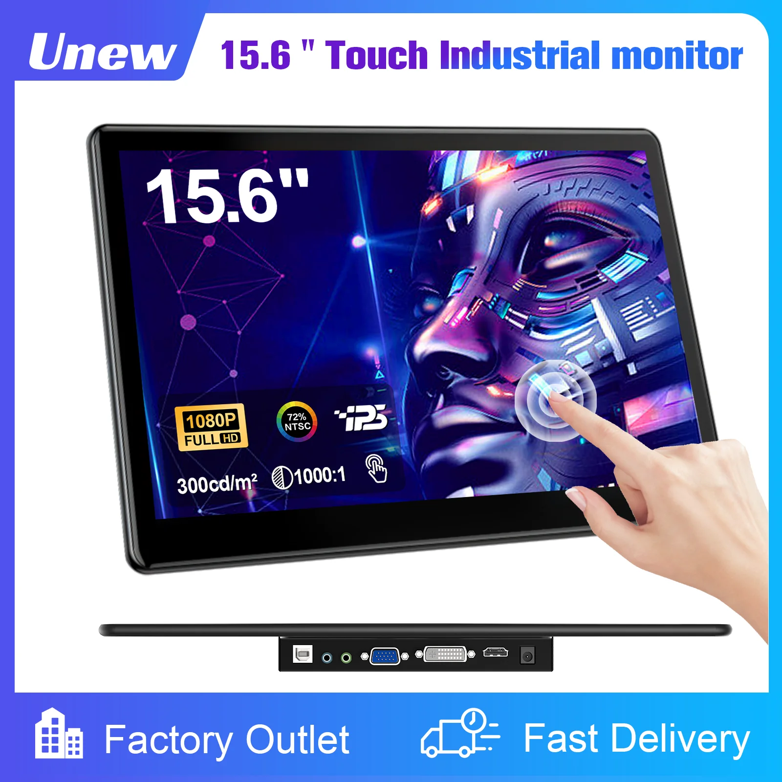 15.6 인치 터치 모니터 디스플레이 1080P FHD 1920X1080 두 번째 모니터 디스플레이에 적합 VGA USB AV HDMI 비디오 입력 지원