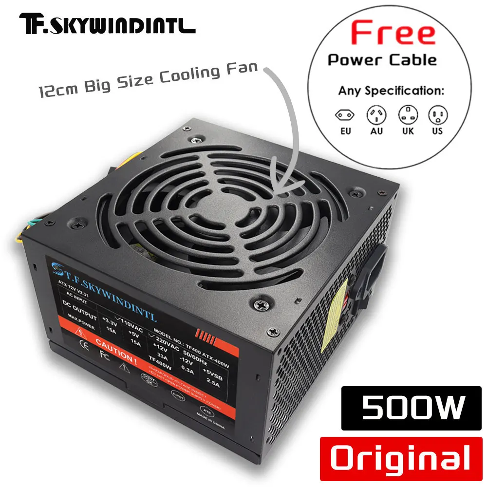 저렴한 500W 블랙 ATX 데스크탑 게이밍 PC 파워 서플라이 120mm 블랙 쿨링 팬 데스크탑 게이밍 PC 서버용