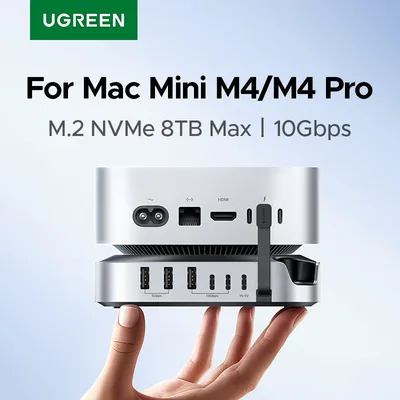 맥 미니 M4 M4 프로용 UGREEN USB 허브 도킹 스테이션, M.2 NVMe SSD 최대 8TB, 10Gbps USB-A&C 포트, SD&TF 170MB/s USB 스플리터 도크