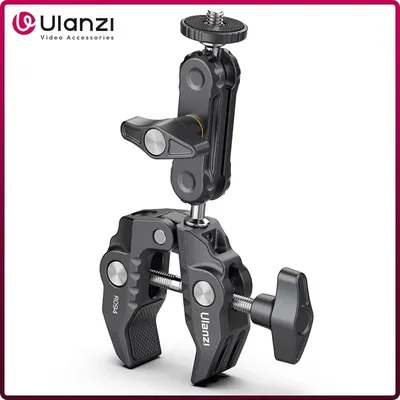 Ulanzi R094 DSLR 카메라 모니터 라이트 마이크 마운트 용 1/4 "3/8" 구멍이있는 이중 볼 헤드 매직 암 클램프가있는 금속 슈퍼 클램프