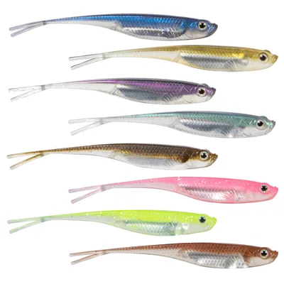 Dr.Fish 5/6pcs 낚시 소프트 루어 플라스틱 바닷물 포크 테일 드롭 샷 실리콘 소프트 미끼 웜베이스 송어 파이크 Walleye Weedless
