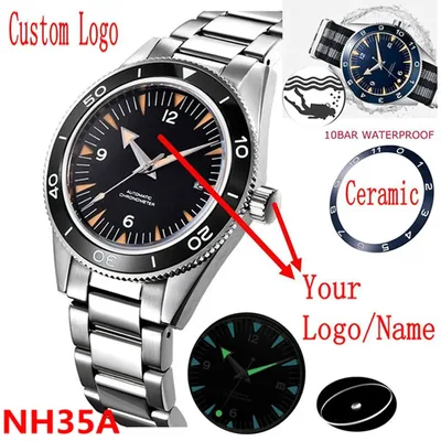 사용자 정의 로고 NH35 무브먼트 시계 10bars Mens 41mm 사파이어 세라믹 베젤 남성 기계식 시계 다이버 스포츠 자동 손목 시계