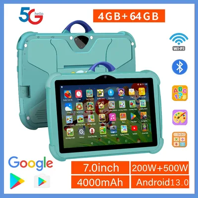 2025 새로운 도착 7 인치 5G WiFi 어린이 태블릿 쿼드 코어 4GB RAM 64GB ROM Google 학습 교육 버전 듀얼 카메라 태블릿