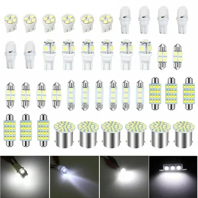 자동차 인테리어 흰색 LED 라이트 미니 전구 키트 6000K Canbus 콤보지도 트렁크 돔 발 밑 공간 램프 번호판 조명 전구