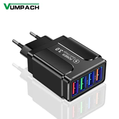 4 포트 빠른 충전 3.0 벽 고속 충전기 어댑터 삼성 Xiaomi 화웨이 휴대 전화에 대한 마이크로 USB 빠른 데이터 동기화 충전기 케이블