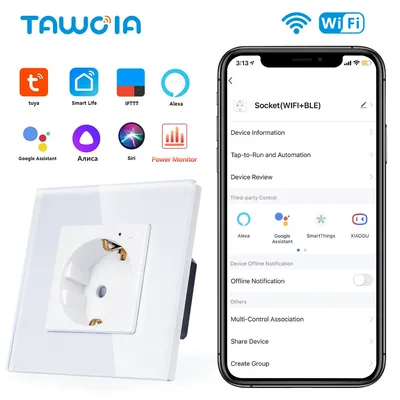TAWOIA Wifi 벽 소켓 EU 표준 유리 프레임 전원 모니터 소켓 Alexa Tuya Google 홈 Yandex와 함께 작동하는 콘센트