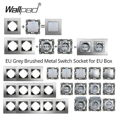 월패드 EU 1 2 갱 스위치, 어두운 빛 실버 브러시 알루미늄 패널, EU 소켓, 2 USB 캡 데이터, CAT6 팬 조광기, TV 콘센트