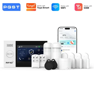 PGST 2G GSM WiFi 알람 시스템 키트 무선 홈 보안 보호 시스템 세트는 Tuya Smart Life Alexa 모션 센서와 호환됩니다.