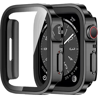 애플워치 42 46mm 45mm 41 49 44mm 40mm용 유리+케이스, 직선형 스크린 보호 커버 케이스, iWatch SE 6 7 8 9 10 11 Ultra 호환