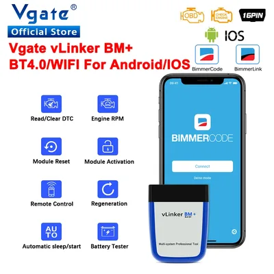 Vgate vLinker BM ELM327 스캐너 wifi 블루투스 4.0 OBD2 OBD 2 자동차 진단 스캔 툴 (비머코드 ELM 327 V 1.5 지원)
