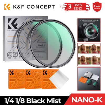 K&F CONCEPT 49-82mm 블랙 미스트 디퓨전 필터 1/4 1/8 멀티 코팅, 니콘 DSLR 렌즈용 (49mm 52mm 58mm 62mm 67mm 77mm 82mm)