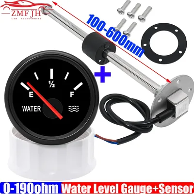 수위 센서 + 빨간색 백라이트가있는 52mm 수위 측정기 탱크 표시기 자동차 보트 9-32V 맞춤형 0-190Ohm 수위 게이지