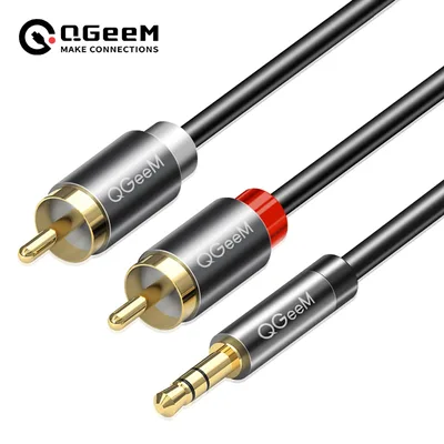 QGeeM RCA 케이블 2RCA ~ 3.5 오디오 케이블 RCA 3.5mm 잭 DJ 앰프 용 RCA AUX 케이블 서브 우퍼 오디오 믹서 홈 시어터 DVD