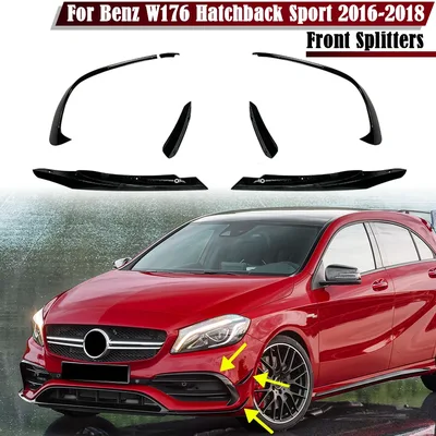 글로시 블랙 프론트 범퍼 립 스포일러 스플리터 카나드 벤츠 W176 A200 A250 A45 AMG Hatchback Sport 2016 2017 2018