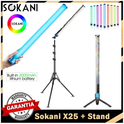 Sokani X25 RGB LED 비디오 라이트 핸드헬드 튜브 지팡이 스틱, CTT 사진 조명 앱 제어, 유튜브 틱톡용 라이트 스탠드 포함, X25