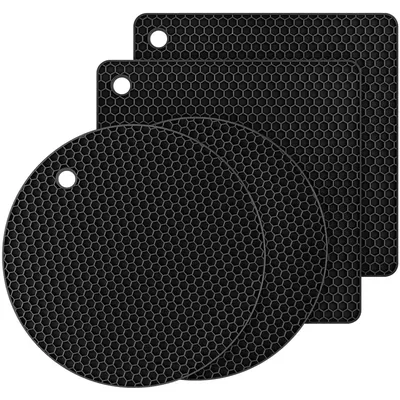 뜨거운 냄비와 프라이팬을위한 LMETJMA 4Pcs 실리콘 Trivets 내열성 Trivet 매트 핫 패드 스푼 레스트 대형 컵 받침 JT107