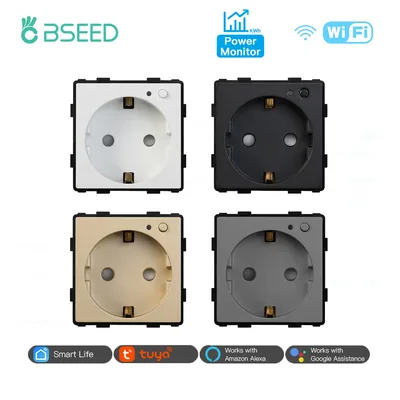 BSEED EU Stanndard Wifi 전기 소켓 전원 모니터 콘센트 Tuya 스마트 라이프 Alexa App 제어 타이밍 기능 DIY 부품