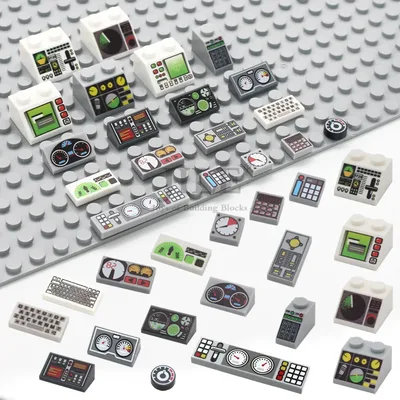 50pcs MOC 도시 벽돌 타일 슬로프 게이지 제어 센터 레이더 스크린 키패드 패턴 인쇄 빌딩 블록 키트 악기 장난감