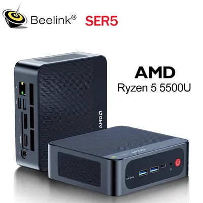 비링크 SER5 AMD 라이젠5 5500U R3 3200U DDR4 16G 500G SER5 Max 라이젠7 6800U/7735HS 미니 PC 윈도우 11 4K WIFI6 타입-C 게이밍 컴퓨터