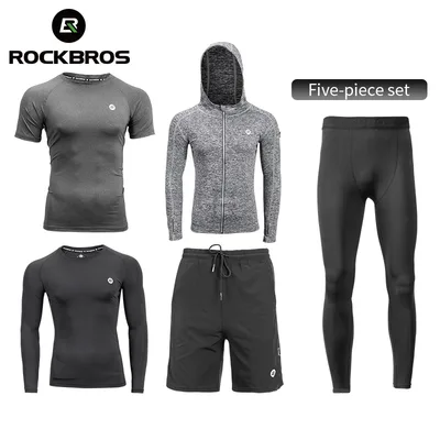 ROCKBROS 남자 Tracksuit 체육관 피트니스 러닝 5 개/대 빠른 건조 땀 흡수 압축 스포츠 정장 의류 조깅 스포츠 착용