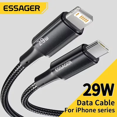 Essager USB C 케이블 iPhone 14 13 12 11 Pro Max Xs 8 Plus iPad Macbook Wire 29W PD 고속 충전 유형 C-조명 데이터 코드