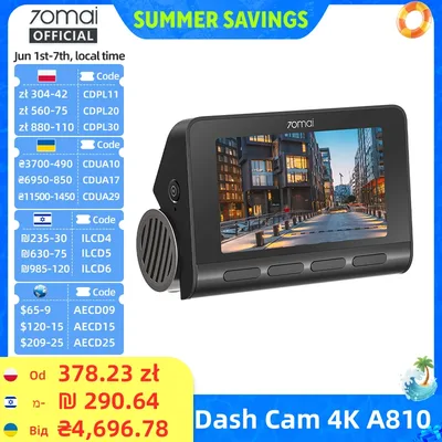 70mai 4K 블랙박스 A810 HDR 내장 GPS ADAS 24시간 주차 모니터링 4G 호환 차량용 DVR 70mai A810