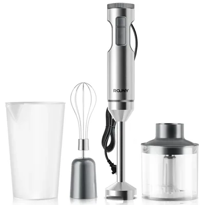 핸드 이머전 블렌더 강력한 4-in-1, 스테인리스 스틸 스틱 푸드 믹서, 700ml 믹싱 비커, 500ml 프로세서, 거품기