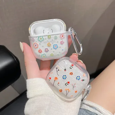 화웨이 FreeBuds SE 2 SE2 TWS 소프트 TPU 투명 헤드셋 보호 커버 (후크 포함) 용 만화 꽃 러브 하트 이어폰 케이스