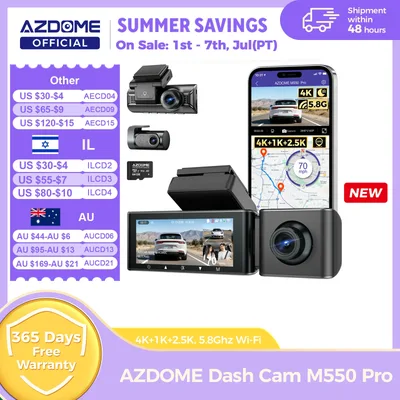 AZDOME M550 Pro 대시 캠 자동차 DVR 5.8Ghz WiFi 3.19" IPS 2 또는 3 채널 대시 카메라 GPS 야간 투시경 듀얼 4K+1080P 주차 모니터