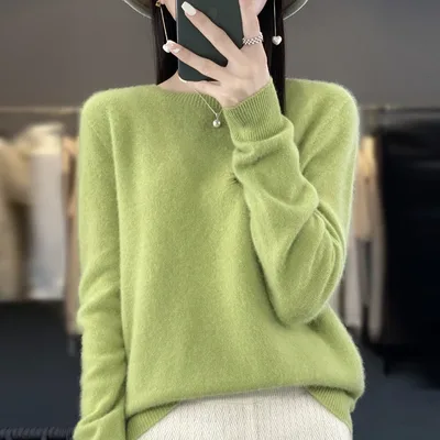 가을/겨울 2024 새로운 캐시미어 스웨터 여성 스웨터 100% 메리노 울 패션 오목 가을 따뜻한 풀오버