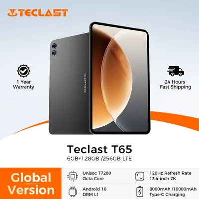 Teclast T65 13.4인치 2K 120Hz 안드로이드 16 태블릿 128GB/256GB ROM Unisoc T7280 옥타코어 8000mAh 배터리 4G 듀얼 SIM 태블릿