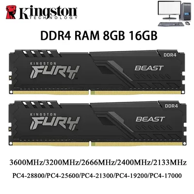 Kingston BEAST Memoria DDR4 데스크탑 RAM 32GB 16GB 8GB 3600 3200 2666 2400MHz 메모리 288핀 DDR4 DIMM 1.2V PC4-21300 25600 28800