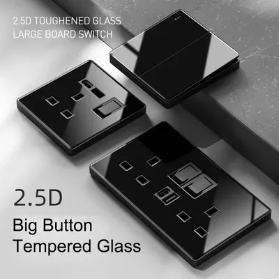 블랙 글래스 LED 고속 충전 대형 패널 스위치, USB C 타입 TV 데이터 콘센트, 영국 EU 범용 소켓, 1 2 3 4 갱 1 2 웨이, 13A