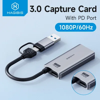 Meta Quest 3 iPad HDMI-USB/Type-c 게임용 라이브 스트리밍 비디오 레코더용 100W PD가 포함된 Hagibis USB 3.0 비디오 캡처 카드
