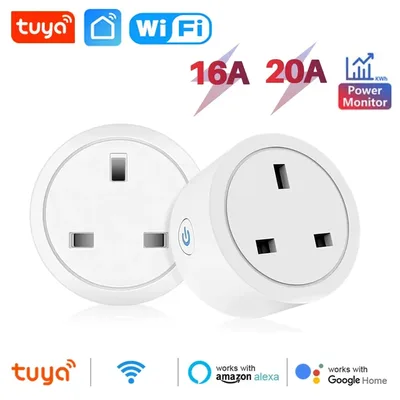 20A 16A 영국 플러그 TUYA WIFI 스마트 소켓, 전력 모니터링, 음성 제어, 타이밍 기능 탑재, 홈 파워 소켓, Alexa 및 Google Home과 호환