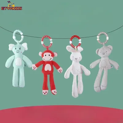 새로운 아기 딸랑이 모바일 유아 유아 장난감 유모차 침대 교수형 토끼 코끼리 어린이 침대 교수형 벨 플러시 장난감 0-12 개월 동안