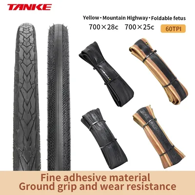 TANKE 도로 자전거 타이어 700X28C/700X25C 60TPI 검정색과 노란색 가장자리 펑크 방지 자전거 타이어 forGravel Bike/JILUER 접이식 타이어