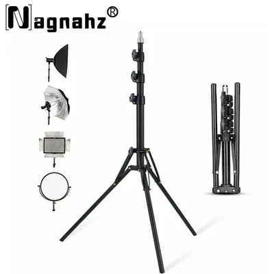 NAGNAHZ 사진 조명 삼각대, 알루미늄 합금 접이식 휴대용 조명 스탠드, 사진 카메라 플래시 마운트 브래킷, 78 인치