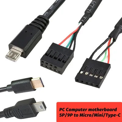 PC 컴퓨터 메인보드 9핀 - 마이크로 USB - 듀폰 2.54mm 5핀 듀폰 USB - 마이크로 USB 데이터 케이블 알루미늄 호일 + 직조 메쉬 케이블