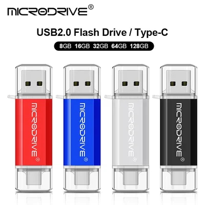 Pendrive Type C OTG USB 플래시 드라이브 128GB 64GB 32GB 16GB 8GB 4GB USB 메모리 스틱 2.0 Pendrive Type-C 장치용 고속