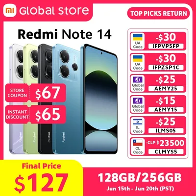 글로벌 버전 Xiaomi Redmi Note 14 스마트폰 8GB / 12GB RAM MediaTek Helio G99-Ultra 33W120Hz AMOLED 108MP 5500mAh