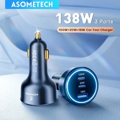 ASOMETECH 138W 차량용 충전기 USB 유형 C GaN 충전기 100W 65W 45W 20W PPS PD QC3.0 노트북 iPhone 15 Samsung S23 용 빠른 충전기