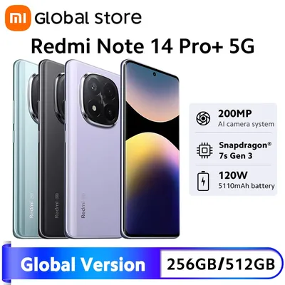 글로벌 버전 레드미 노트 14 프로 플러스 5G 스마트폰 120W 하이퍼차지 200MP OIS 카메라 6.67인치 AMOLED 디스플레이 스냅드래곤 7s Gen 3