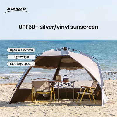 Sonuto 야외 원터치 캠핑 텐트, 빠른 자동 개방 해변 낚시 텐트, 가족 여행 피크닉 공원, 자외선 차단 쉐이드, 3-4P