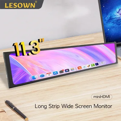 LESOWN 소형 확장 스크린 LCD 와이드 바 모니터 11.3 8.8 7.9 인치 440x1920 IPS HDMI 컴퓨터 라즈베리 파이 용 모니터 확장