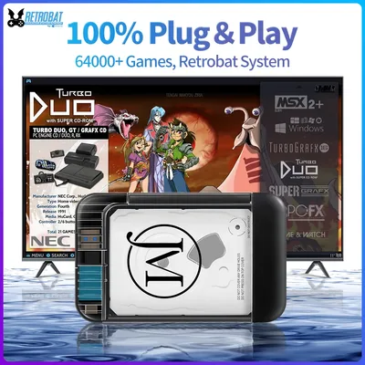 RETROBAT 휴대용 500G 게임 HDD 콘솔 70+ 에뮬레이터 64000+ Windows 노트북 및 PC용 PS3/PS2/DC/N64/PSP/MAME/SS용 레트로 게임