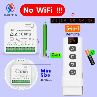 433Mhz 롤러 셔터 커튼 리모컨 스위치 무선 5-in-1 송신기 110V 220V RF 모듈 블라인드/차고 문/모터용