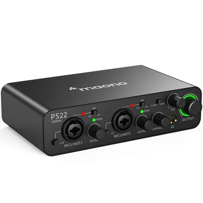 MAONO-PS22 PC용 USB 오디오 인터페이스, 60dB Pro-Preamp, 24bit 192kHz, PC 및 스마트폰용 듀얼 USB 인터페이스, 홈 레코딩, 음악 제작, 기타, 팟캐스트, 스트리밍을 위한 라우팅 소프트웨어